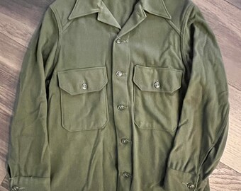 Vintage groen wollen legershirt, Koreaanse oorlog