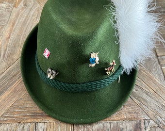 Authentic Vintage Austrian Oktoberfest hat by House of Tyrol, pins and feather included