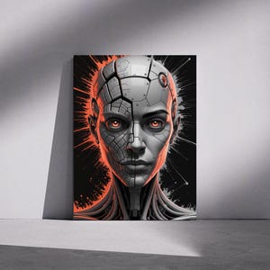 Cyberpunk Robot Portrait Wall Art – Sci-Fi Digital Download, Futuristic Woman Print, AI Android Illustration Poster, Dystopian Decor