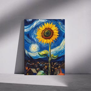 Sunflower Sternennacht Poster Van Gogh inspiriert | Digitale Wand Kunst Download | Bunte druckbare Malerei | Boho Sternenhimmel Kunstdruck