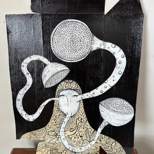 WORM SEER 1 - Handmade Original Abstract Fantasy Painting, Acrylic and Ink
