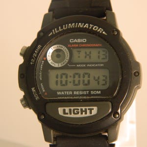 Casio Illuminator Digital Watch Men Black Tone Backlight -Vintage Casio Illuminator Chronograph Digital Watch Men