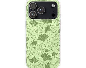 iPhone 17 Pro mobilskal, grönt ginkgobladmönster mobilskal | Flexibelt skal, smalt skyddande fodral