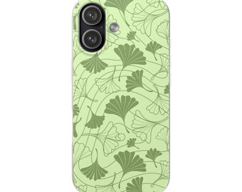 iPhone 17 mobilskal, mobilskal med grönt ginkgobladmönster | Flexibelt och tunt mobilskal