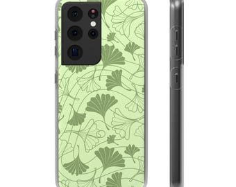 Samsung Galaxy s21 Ultra mobilskal, mobilskal med grönt ginkgobladmönster | Flexibelt genomskinligt Samsungskal