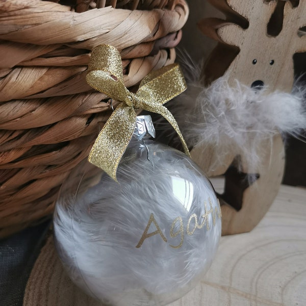 Boule de noël personnalisée avec plumes 8cm