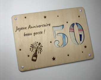 Cadeau anniversaire en bois fait main – Carte cadeau argent – Support billet original
