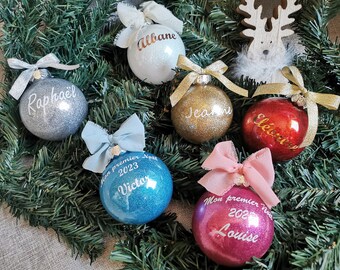 Personalized glittery Christmas ball 8cm