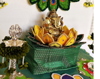 Indian Pooja peacock theme / Rangoli mat / ganesha Pooja/ diya Mat/ mdf rangoli / flower strings /pooja backdrop decor / housewarming decor