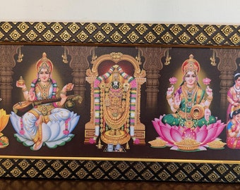 Pooja Room (20x8 Inch) God Photo Frames/ Hindu God & Goddess / Divine Outlets / Hindu Deities Wall Art for Home Decor/ Multi God Photos