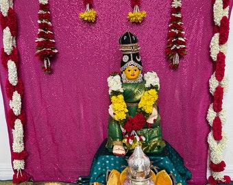 Varalakshmi Pooja Decor / Varalaxhmi doll set/ ammavaru set / ammavaru face/ indian pooja decor/ flower hanging/ Thoram / ammavaru idol