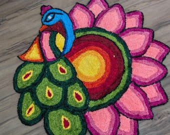 Rangoli Mat/ Rangoli/ Pooja mat/ Onam Decor/ Lotus Mat/ Housewarming Decor/ Pooja Decor/ Ganesha Decor/ Diwali Decor Mat/ Koolam Mat/Peacock