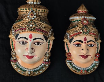 Tanjore Paint Varalakshmi Face / Varalakshmi Face Pooja / Ammavaru Face / Decorated Varalakshmi Face / Deity Decorated Varalakshmi Face