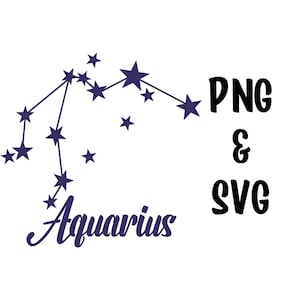 Signe astrologique du zodiaque Verseau, téléchargement numérique instantané, fournitures d'artisanat clip art, PNG et SVG de haute qualité, fond Transparent