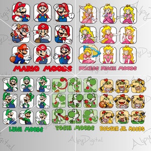 Super Mario Moods Png,Princess Peach Moods Png,Super Mario All Characters Svg,Super Mario Moods Png,Mario Bros Png,Luigi Yoshi Bowser Jr Png