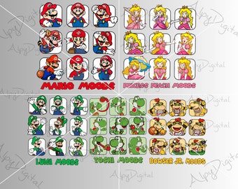 Super Mario Moods Png,Princess Peach Moods Png,Super Mario All Characters Svg,Super Mario Moods Png,Mario Bros Png,Luigi Yoshi Bowser Jr Png