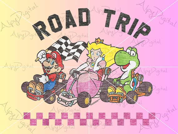 Mario Kart Road Trip Mario Peach Yoshi Trio Vintage Aging Png