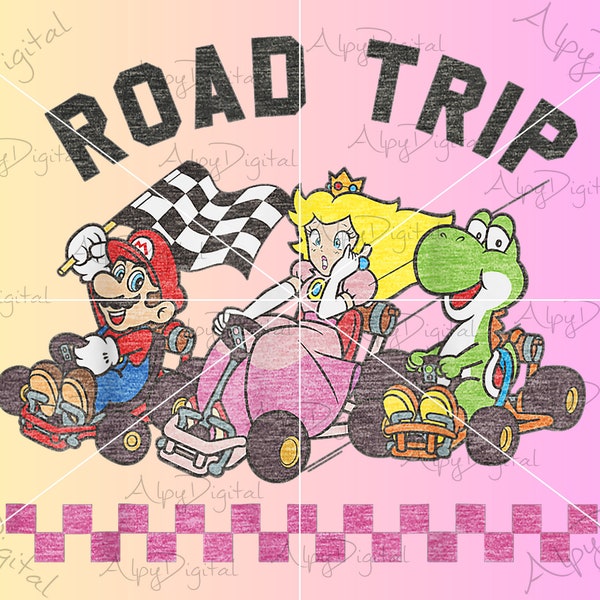 Mario Kart Road Trip Mario Peach Yoshi Trio Vintage Aging Png,Super Mario Bros Png, Super Mario World Svg,Mario Pixel Svg, Super Marıo Png