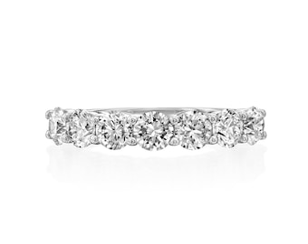 18K White Gold Over Silver Half Eternity Wedding Ring with 0.70 Carats Moissanite D Color VVS Clarity Handmade Fine Jewelry Unique for Women