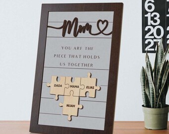 Nome inciso personalizzato e pezzi di testo Cornice per puzzle personalizzata, regalo per la festa della mamma