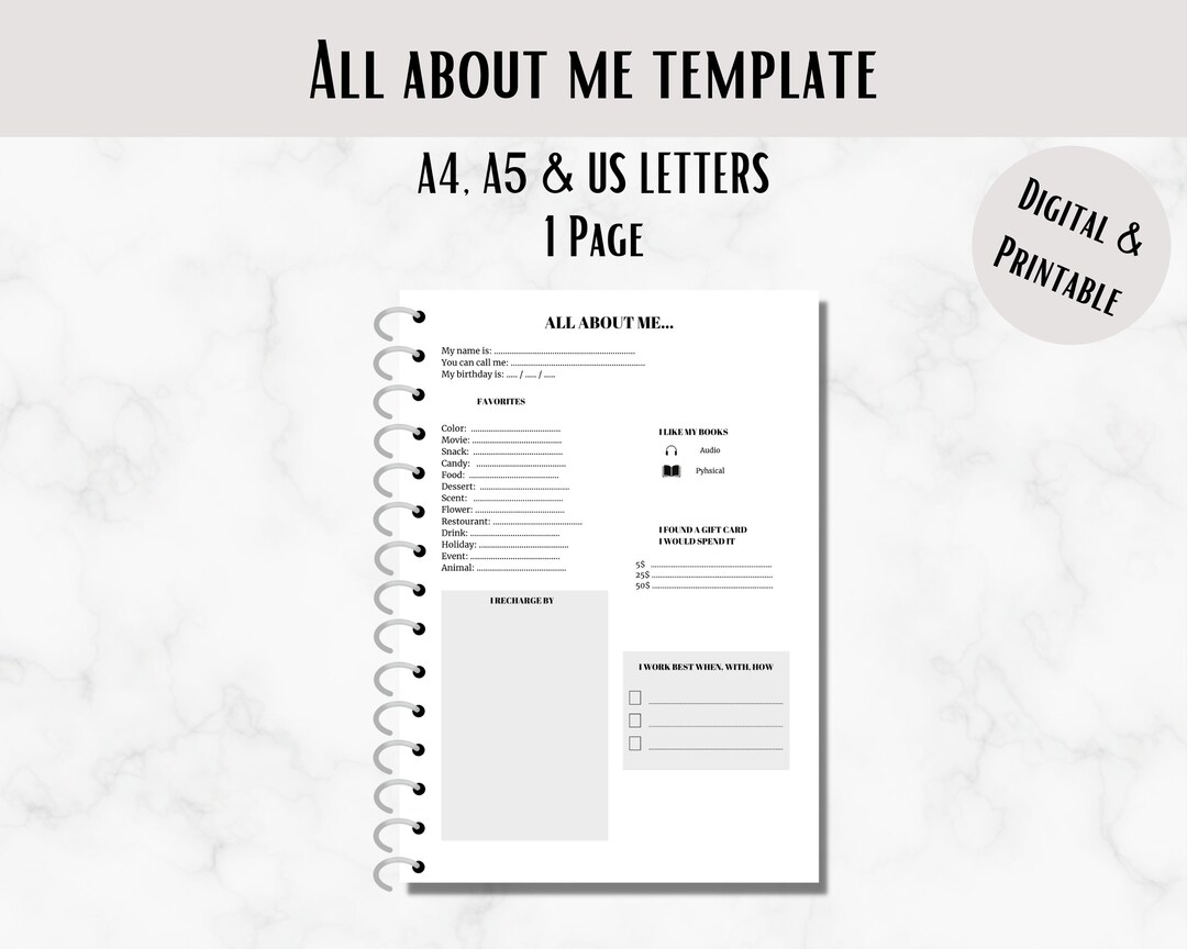 All About Me Template, All About Me Printable, Get to Know You