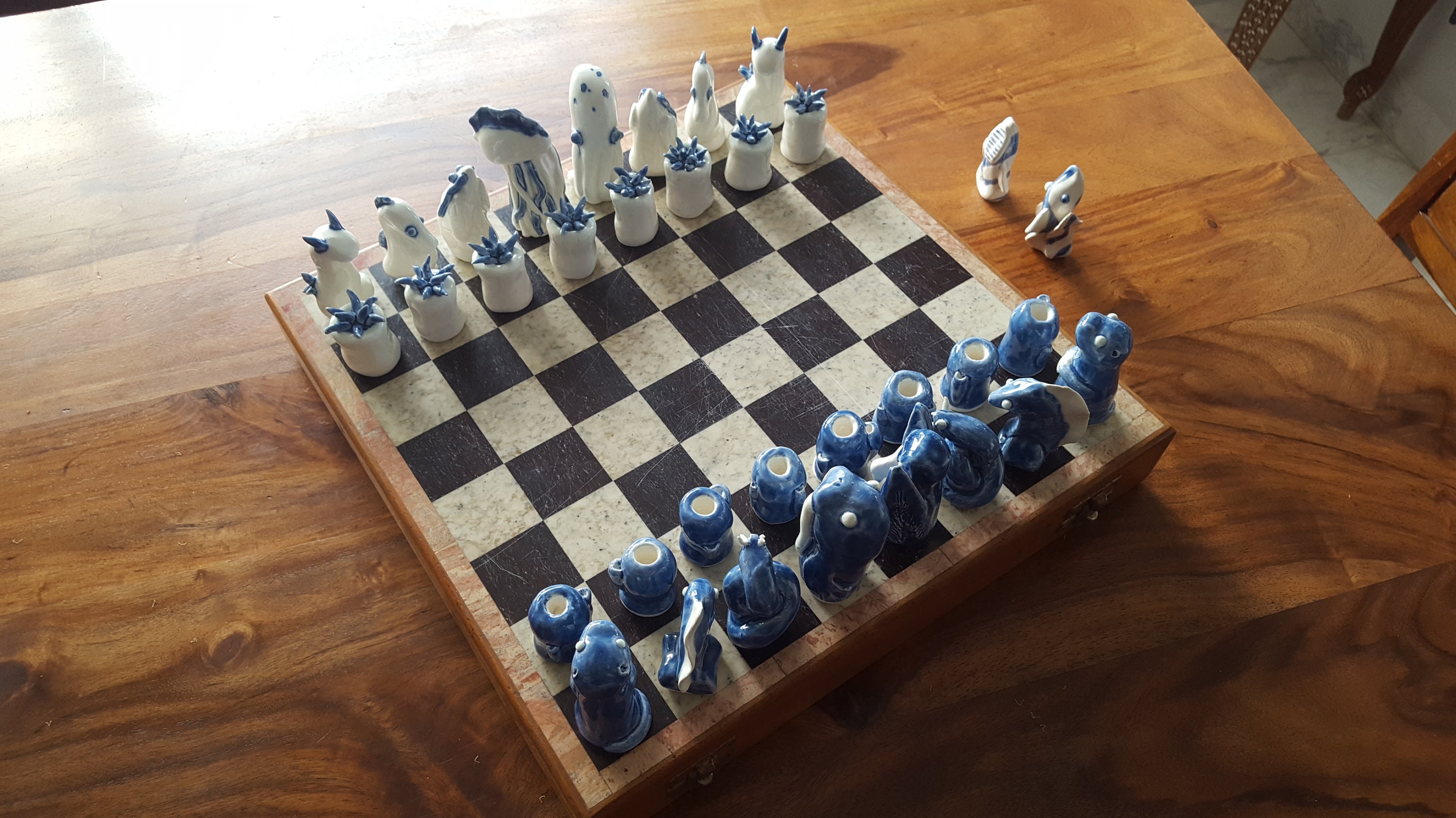 Vintage royal stained glass metal wood chess set game rare retro