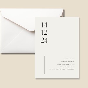 Simple Numeric Save The Date Card, Modern Save The Date, Minimalist Wedding Stationery Minimalist STD card
