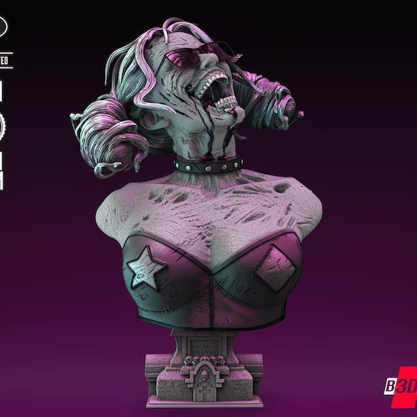 Zombie Harley Quinn Bust - The Perfect Addition to Your Horror Collection Joker's Cursed Lover: 3D Digital File - Zombie Harley Quinn