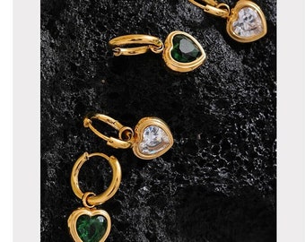 Zoete Hart Drop RVS Zirconia Oorringen voor Vrouwen: Hoge Kwaliteit 18K Goud Kleur Vergulde Mode-sieraden