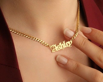 Custom Old English Name Necklace Men Women Personalized Letter Gold Custom Necklaces Cuban Chain Jewelry Gift