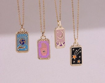 Tarot Star Moon Sun ketting voor dames | Wereldontwerp | Goudkleurige koperen geometrie hanger | Sieraden Meisjes Geschenken