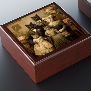 Vintage Cat Family Jewelry Box, Memory Keepsake Holder, Wooden Trinket Organizer, Pet Lover Gift, Cat Mom, Cat Dad, Cat Owner, Cat Lady, Cat