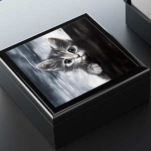 Jewelry Box, Black and White Kitten Stash Box, Cat Lover Gift, Cute Animal Storage, Trinket Organizer, Bedroom Decor
