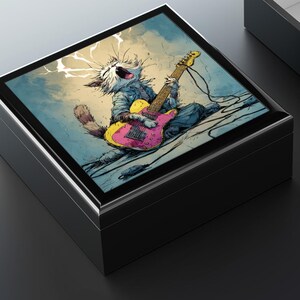 Cat Wailing on a Guitar Jewelry Box - Unique Cat Lover Gift, Musician Keepsake Box, Memory Chest Organizer, Cat Themed Decor, Kitty Jewelry