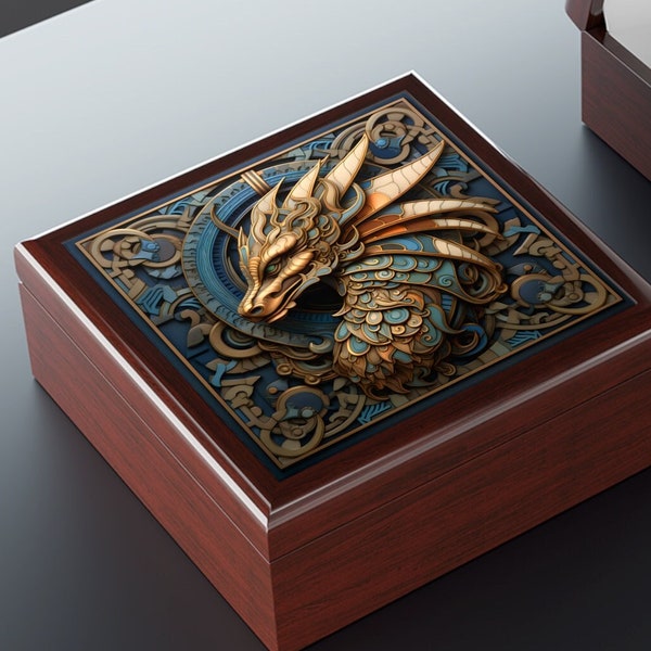 Metalwork Dragon Design Art Print Gift and Jewelry Box