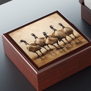 A Gaggle of Canadian Geese Art Print Gift, Trinket and Jewelry Box