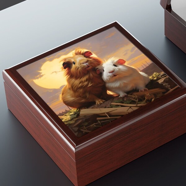 Guinea Pig Couple on a Date Art Print Gift and Jewelry Box