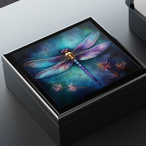 Purple Dragonfly Art Print Gift and Jewelry Box