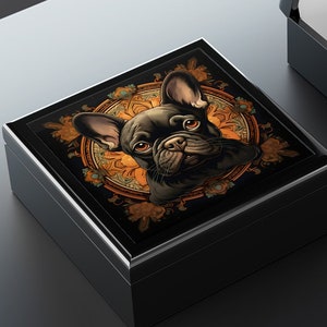 Art Nouveau Medallion French Bulldog Portrait Art Print Gift and Jewelry Box