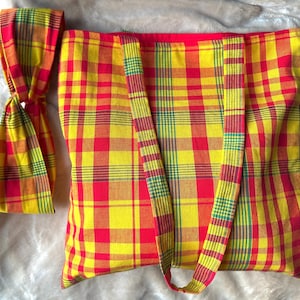 Mini omkeerbare Madras tote bag, chic en elegant, kleine tote bag van Madras-stof