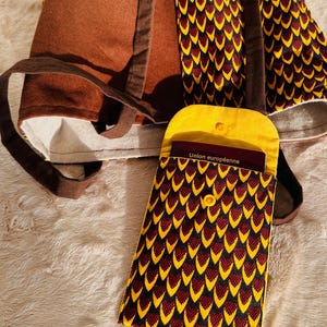 Étui en tissu, Pochette imprimé ethnique, Porte-cartes, Tote bag réversible en toile wax et suédine, Bandeau élastique en imprimé africain