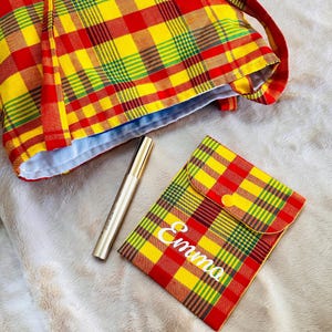 Pochette imprimé madras personnalisée, Étui en tissu madras, Porte-cartes madras avec prénom