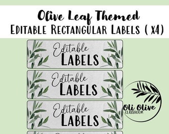 Olive Leaf Editable Rectangular Classroom Tray Labels (4 Per Page)