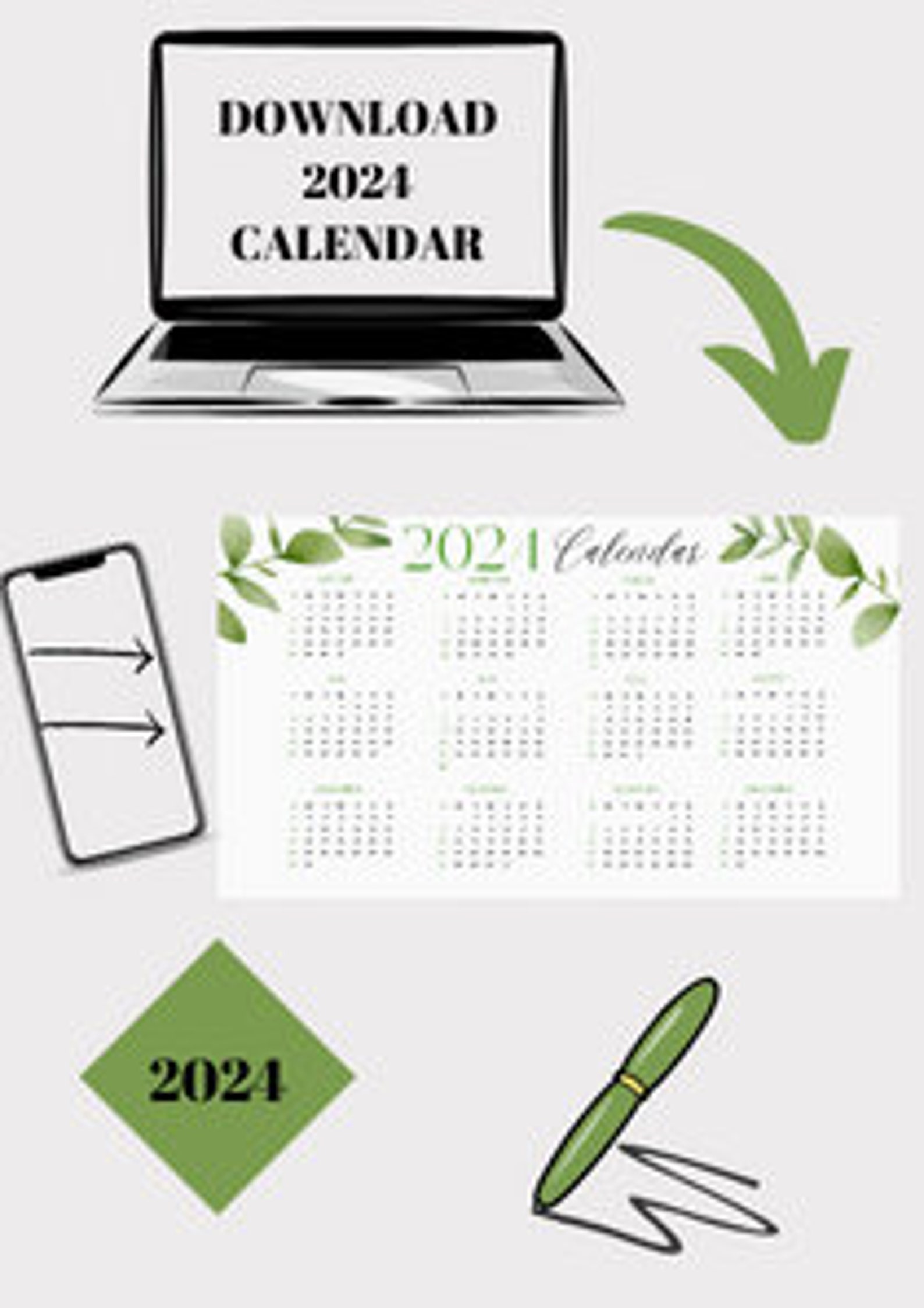 2024 Yearly Calendar Printable 2024 Calendar Horizontal Calendar 2024