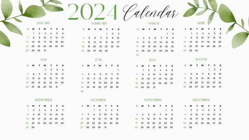 2024 Yearly Calendar Printable 2024 Calendar Horizontal Calendar 2024