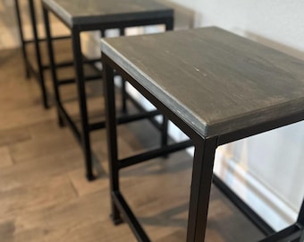 Custom Wood & Metal Kitchen Stool, Industrial Counter Height Bar Stool