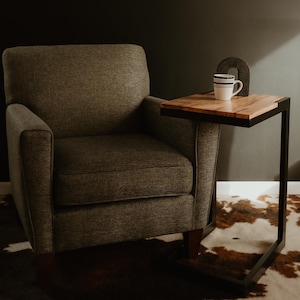Create your own Modern Industrial C Table – Wormy Maple Side Table, Ambrosia Maple Laptop Stand, Handmade Steel & Wood End Table