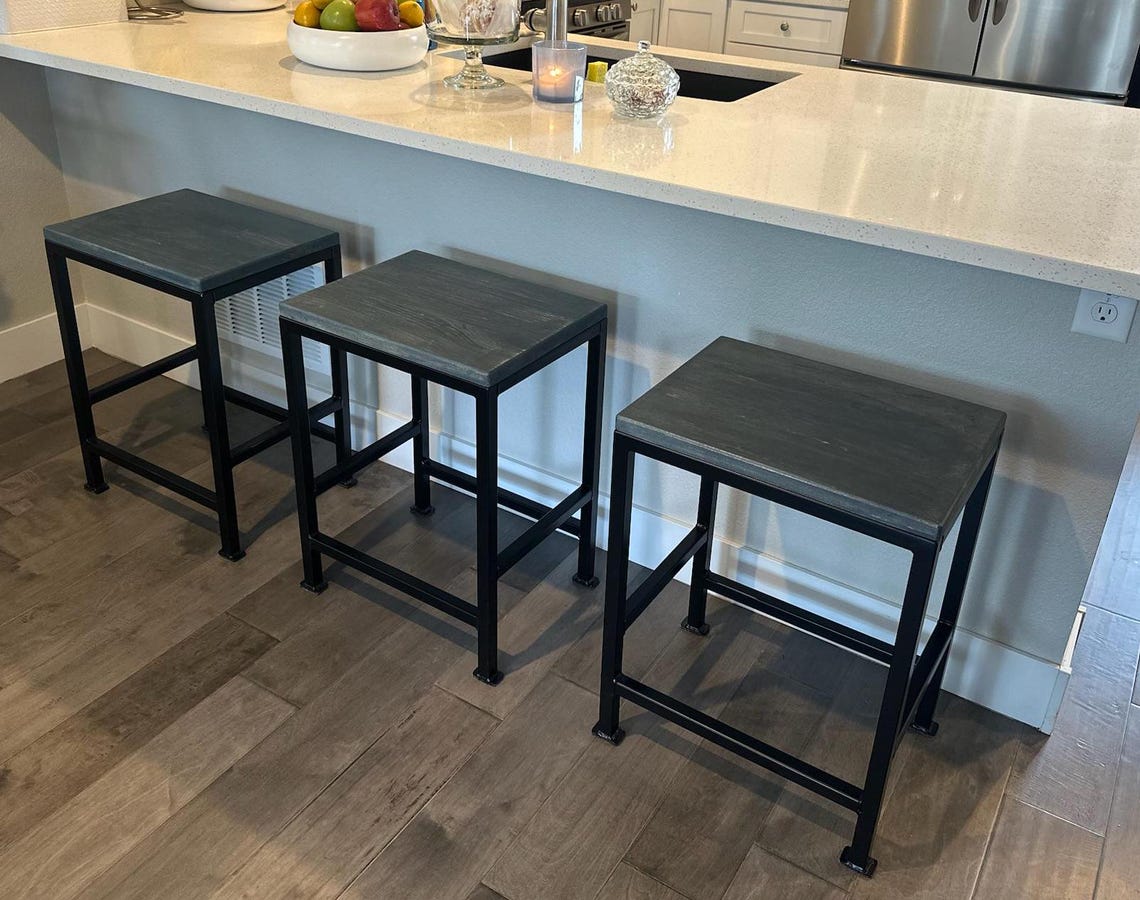 Custom Metal and Wood Kitchen Stool | Single | Barstool | Hardwood ...