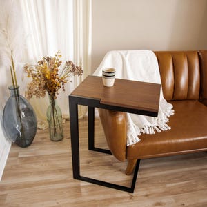 Handmade Walnut C Table - Modern Industrial Sofa Side Table, Small End Table, Laptop Stand, Handmade Wood & Steel Furniture