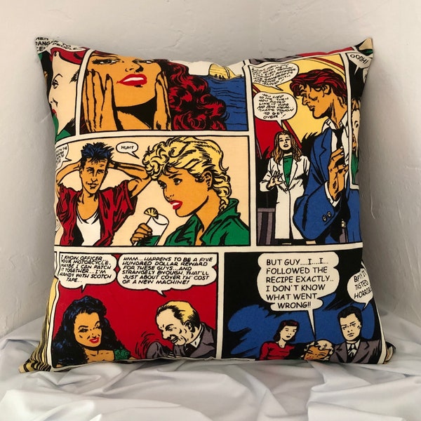 Housse de coussin « Comic » faite à la main - pop art imprimé rétro style vintage cadeau unique oreiller canapé-lit décoration d’événement à domicile vignette